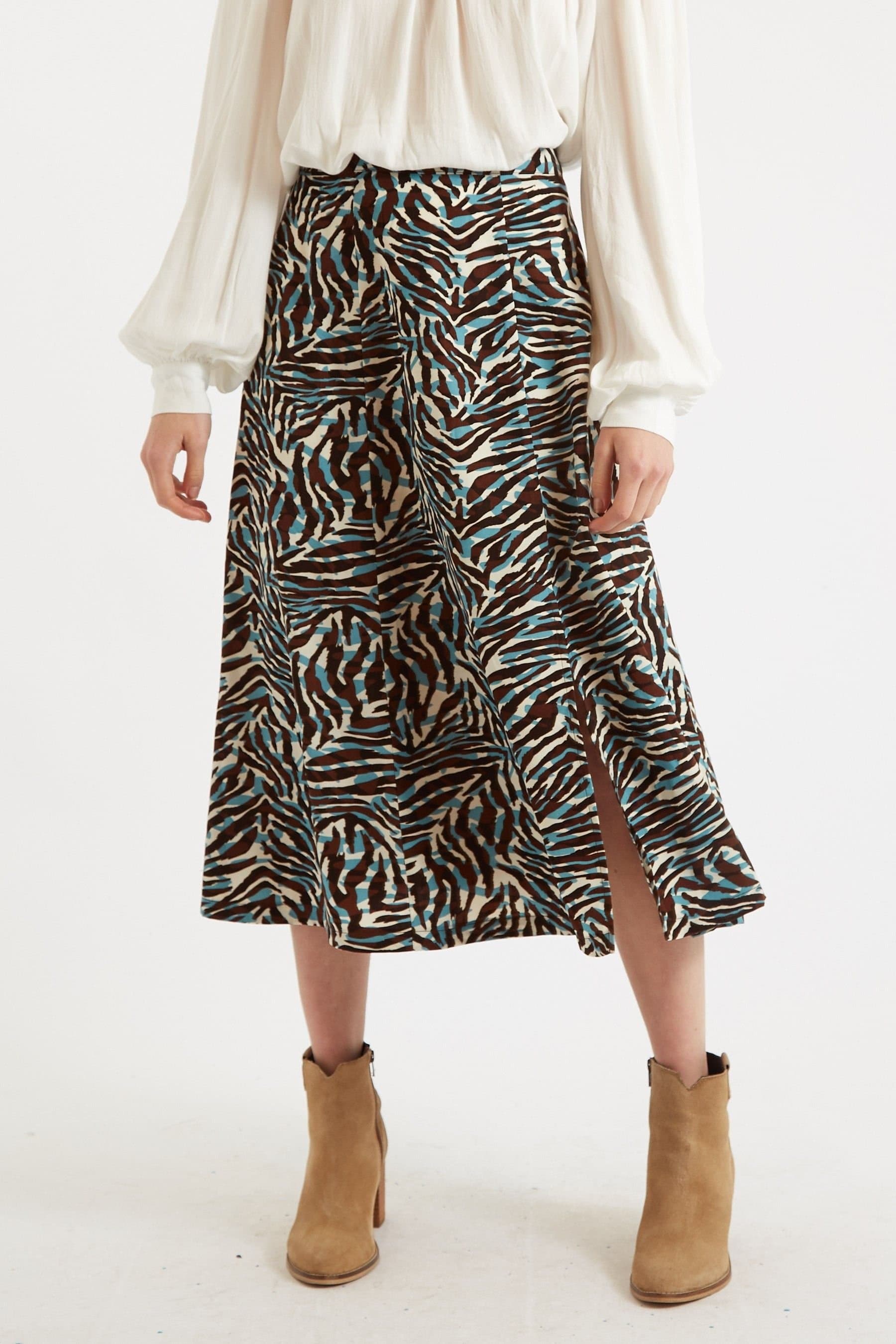 Louche Louche Women's Kiyo Roar Print Midi Skirt in Brown