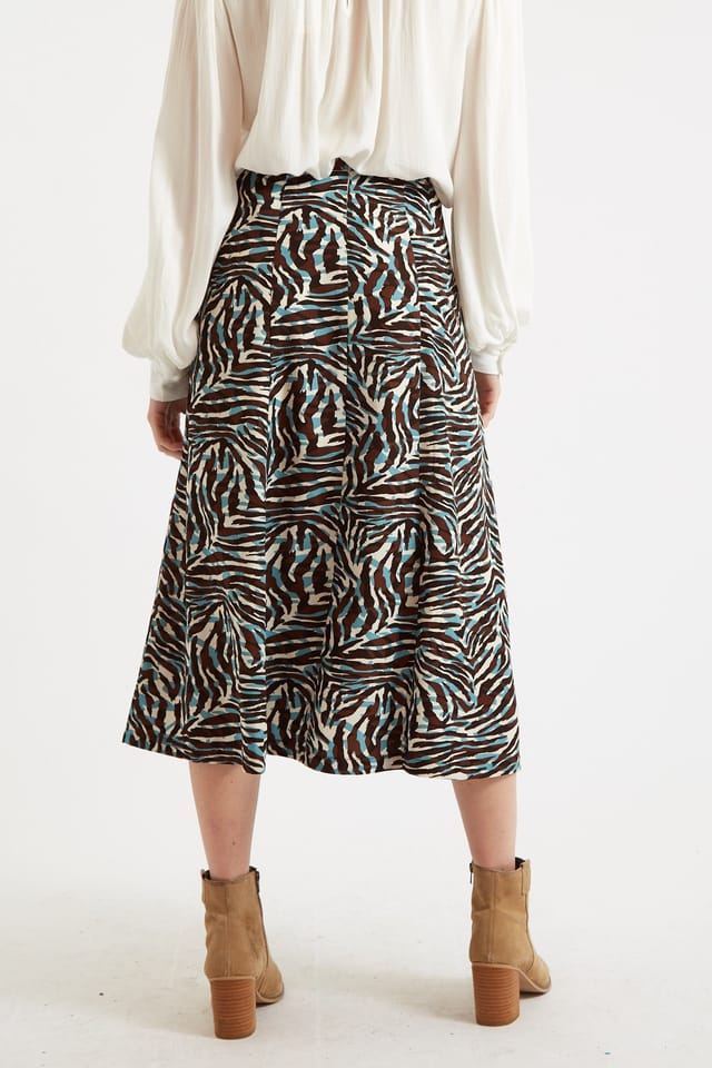 Louche Louche Women's Kiyo Roar Print Midi Skirt in Brown - 2