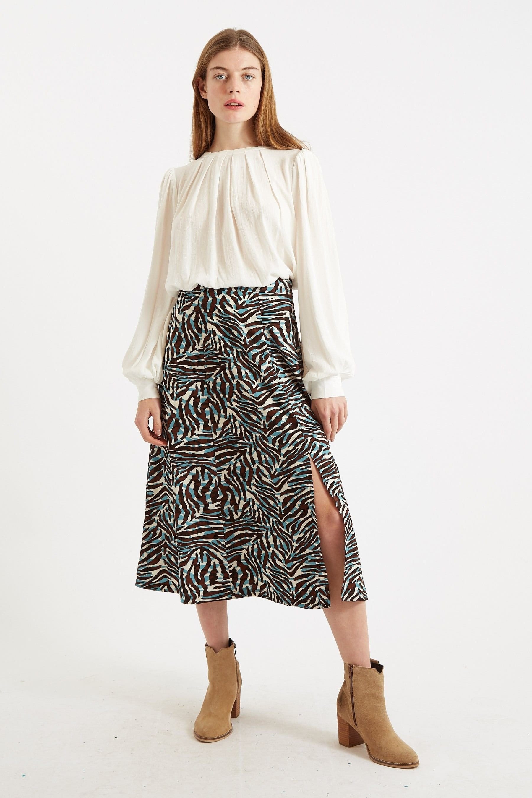 Louche Louche Women's Kiyo Roar Print Midi Skirt in Brown - 4