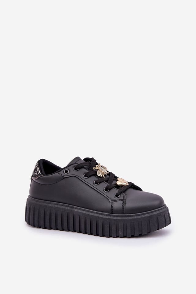 Love Lace Love Lace Women's Platform Sneakers Ecological with Cute Pins for Comfort in Black - 2