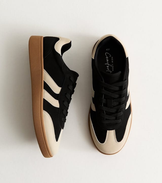 New Look Women's Black Contrast Cream Faux Suede Gum Sole Trainer New Look - 2