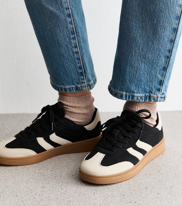 New Look Women's Black Contrast Cream Faux Suede Gum Sole Trainer New Look - 3