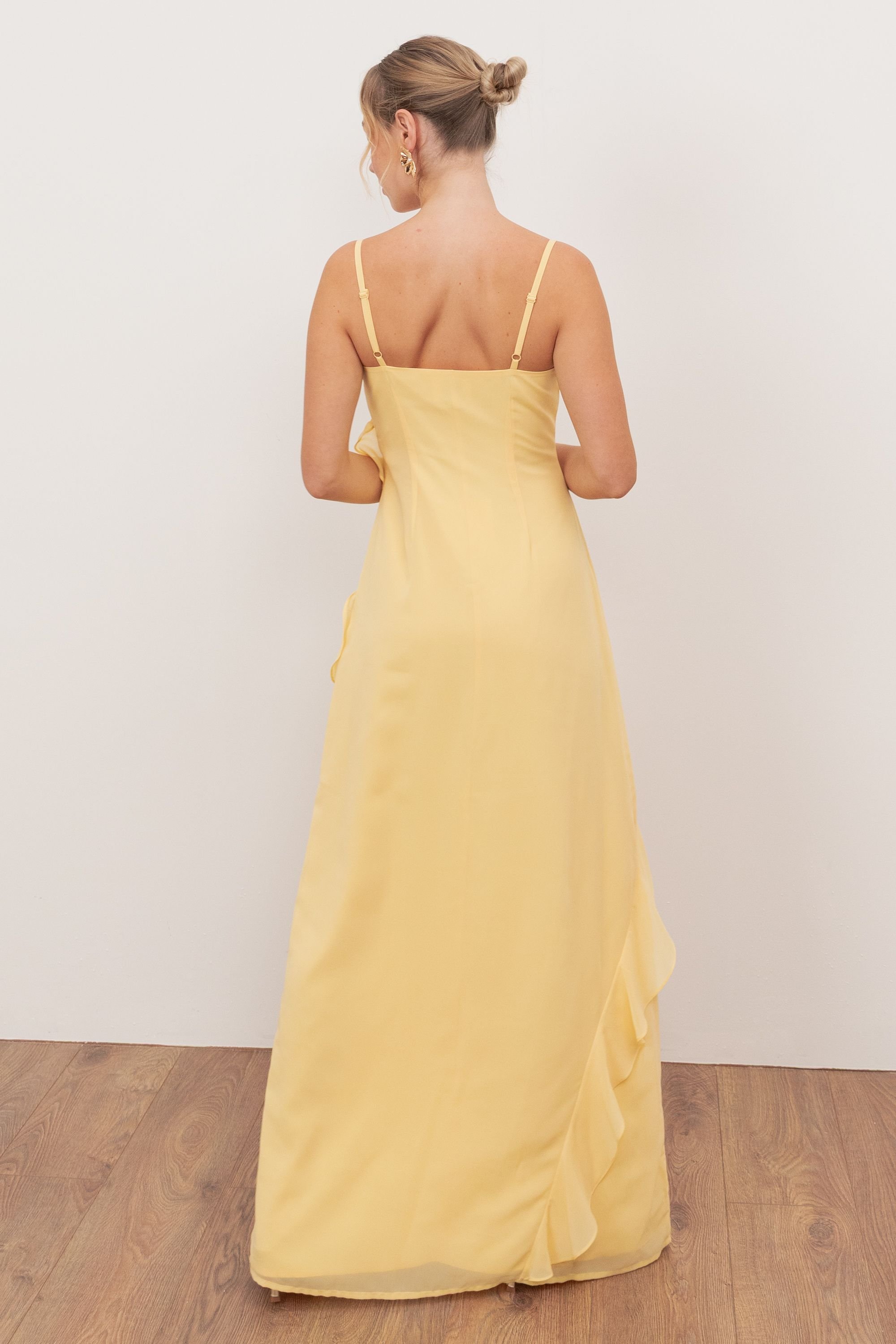 Anaya with Love Anaya with Love Women's Waterfall Ruffle Cowl Neck Cami Maxi Dress in Yellow - 2