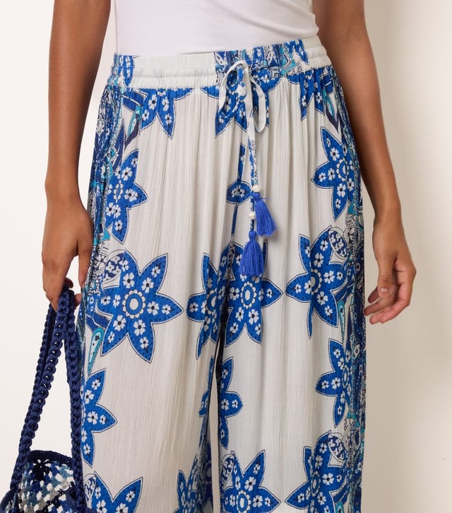 Blue Vanilla Women's Blue Wide Leg Printed Trousers Blue Vanilla New Look - 3