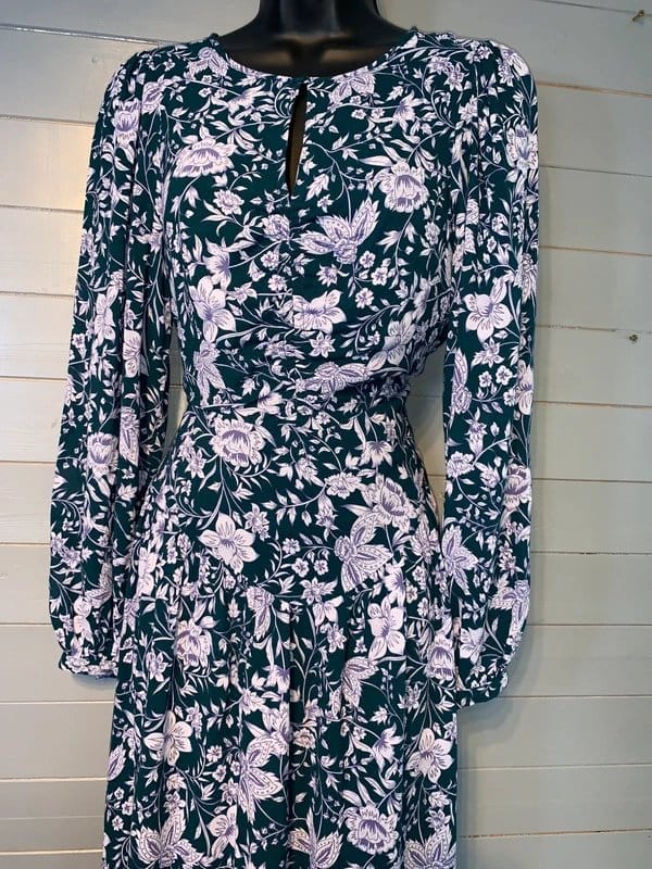 Oliver Bonas Oliver Bonas Linear Floral Dress Green RRP £85 UK 6 BNWT - 1