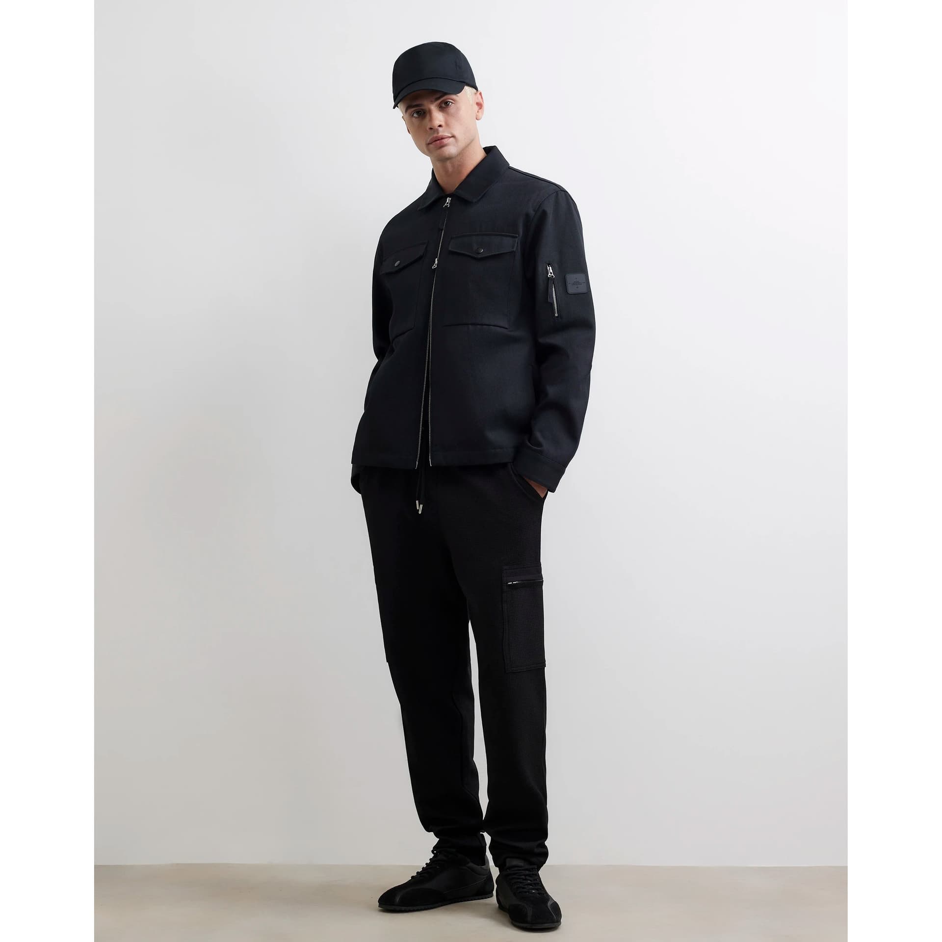 River Island Mens River Island Black Slim Fit Waffle Cargo Joggers