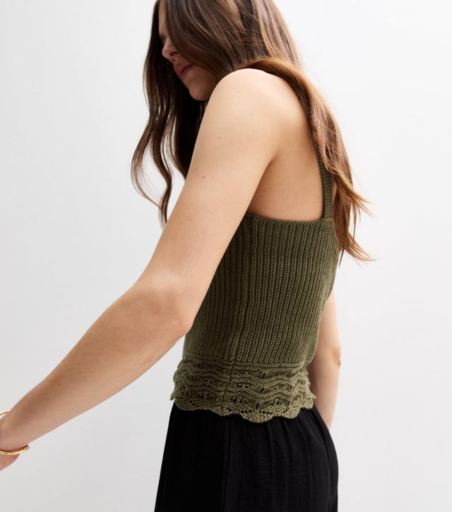 New Look Women's Khaki V-Neck Knitted Vest New Look - 2