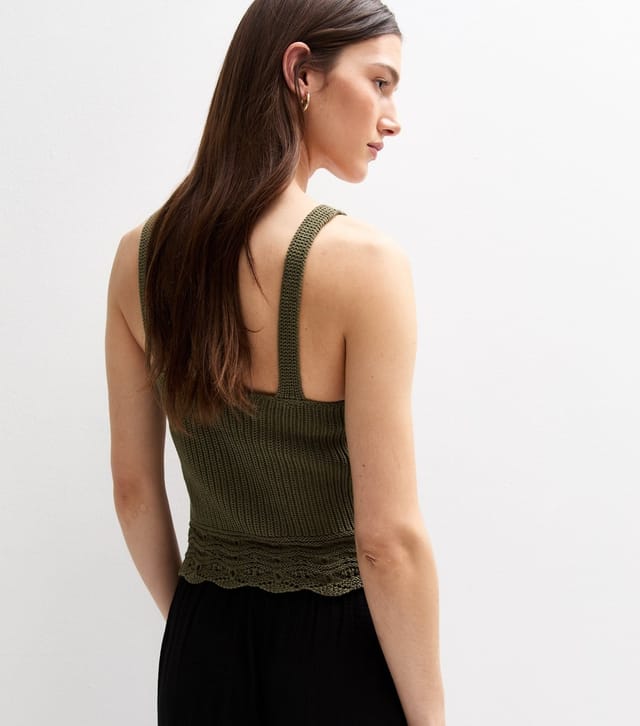 New Look Women's Khaki V-Neck Knitted Vest New Look - 3