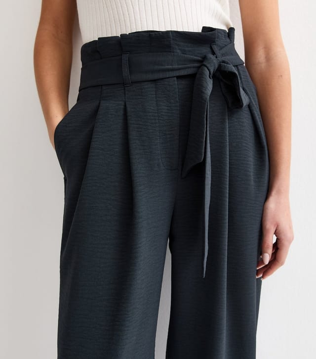 New Look Women's Navy Crinkle Texture Paperbag Waist Wide Leg Trousers New Look - 2