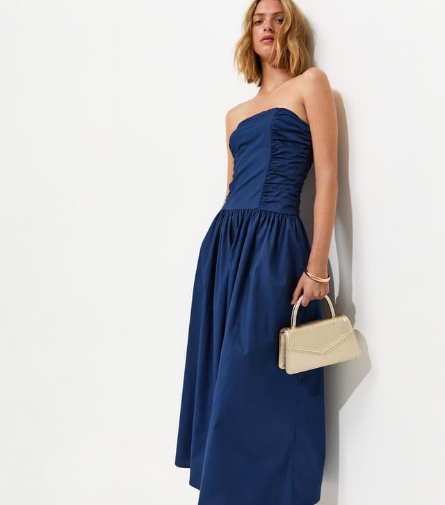 New Look Women's Navy Cotton Ruched Bandeau Midi Dress New Look - 3