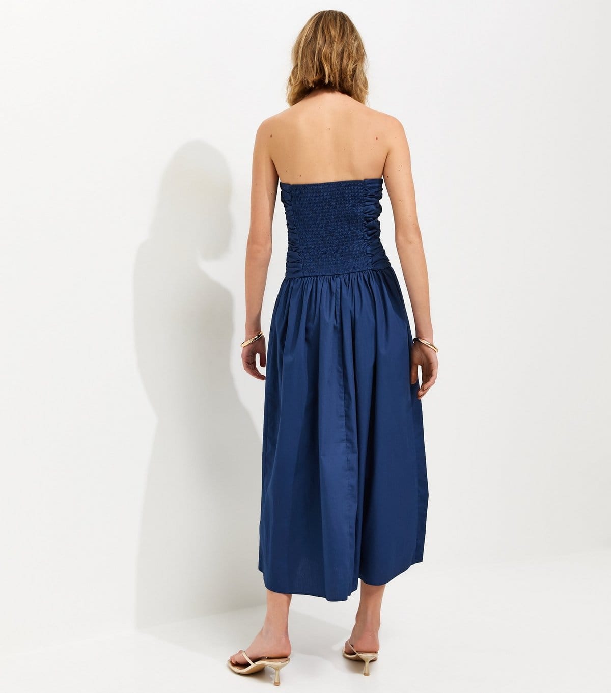 New Look Women's Navy Cotton Ruched Bandeau Midi Dress New Look - 4