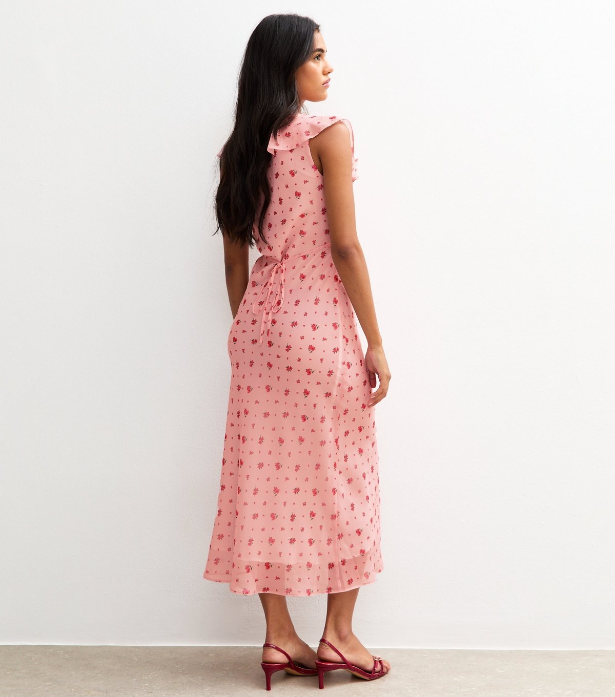 New Look Women's Pink Rose Print Ruffle Midi Dress New Look - 4