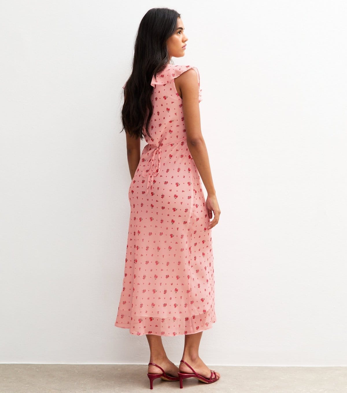 New Look Women's Pink Rose Print Ruffle Midi Dress New Look - 4