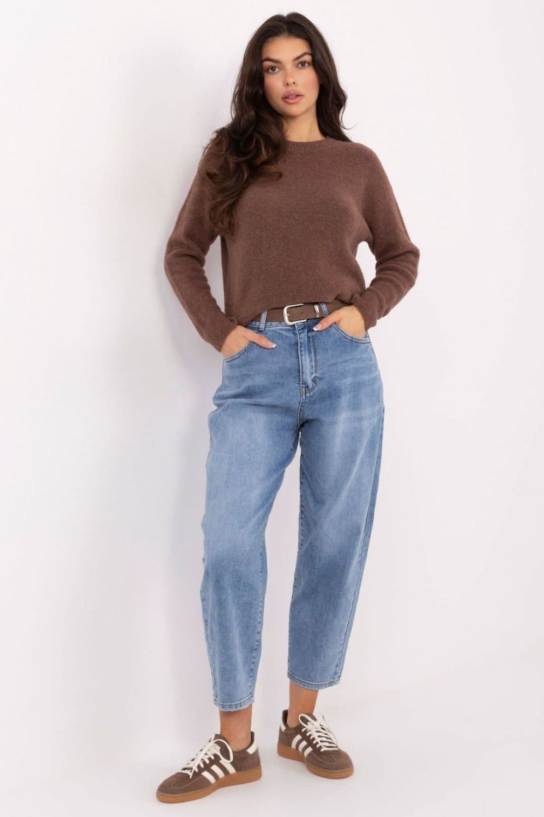 Love Lace Love Lace Women's High Waist Carrot Jeans with Belt Trinket in Blue