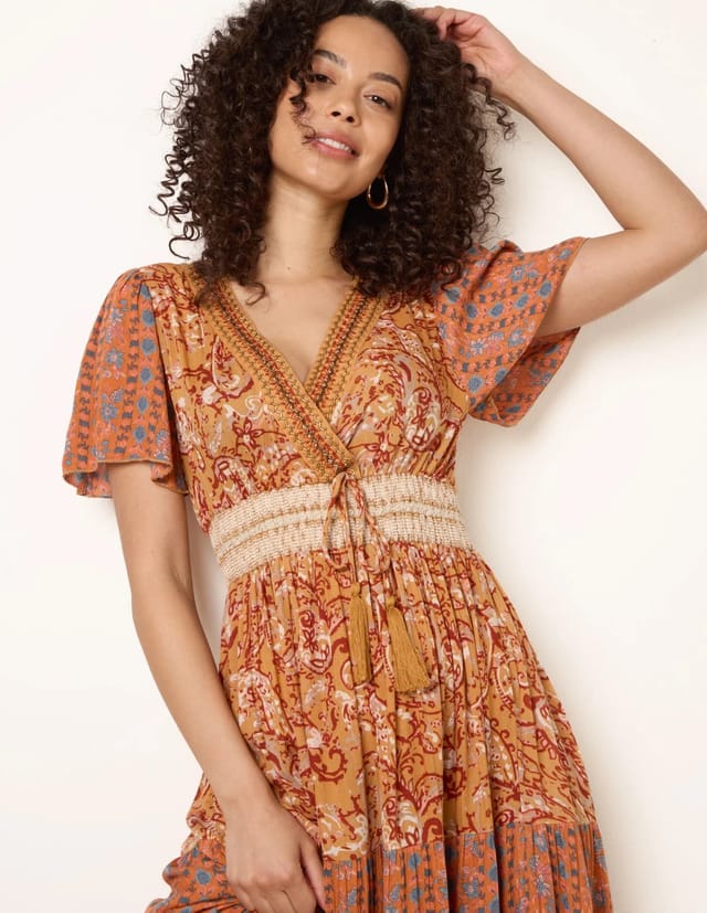 Blue Vanilla Mix Print Beaded Wrap Dress - 2