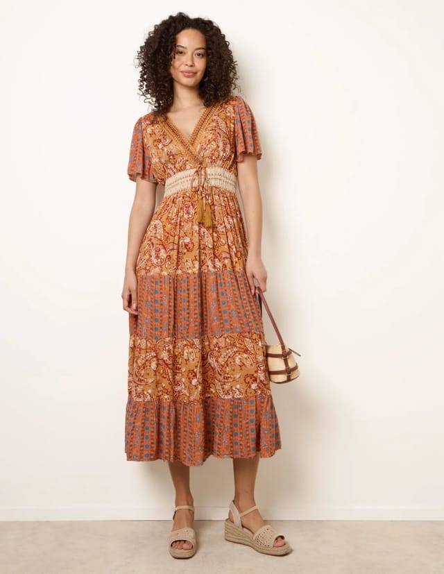 Blue Vanilla Mix Print Beaded Wrap Dress - 3