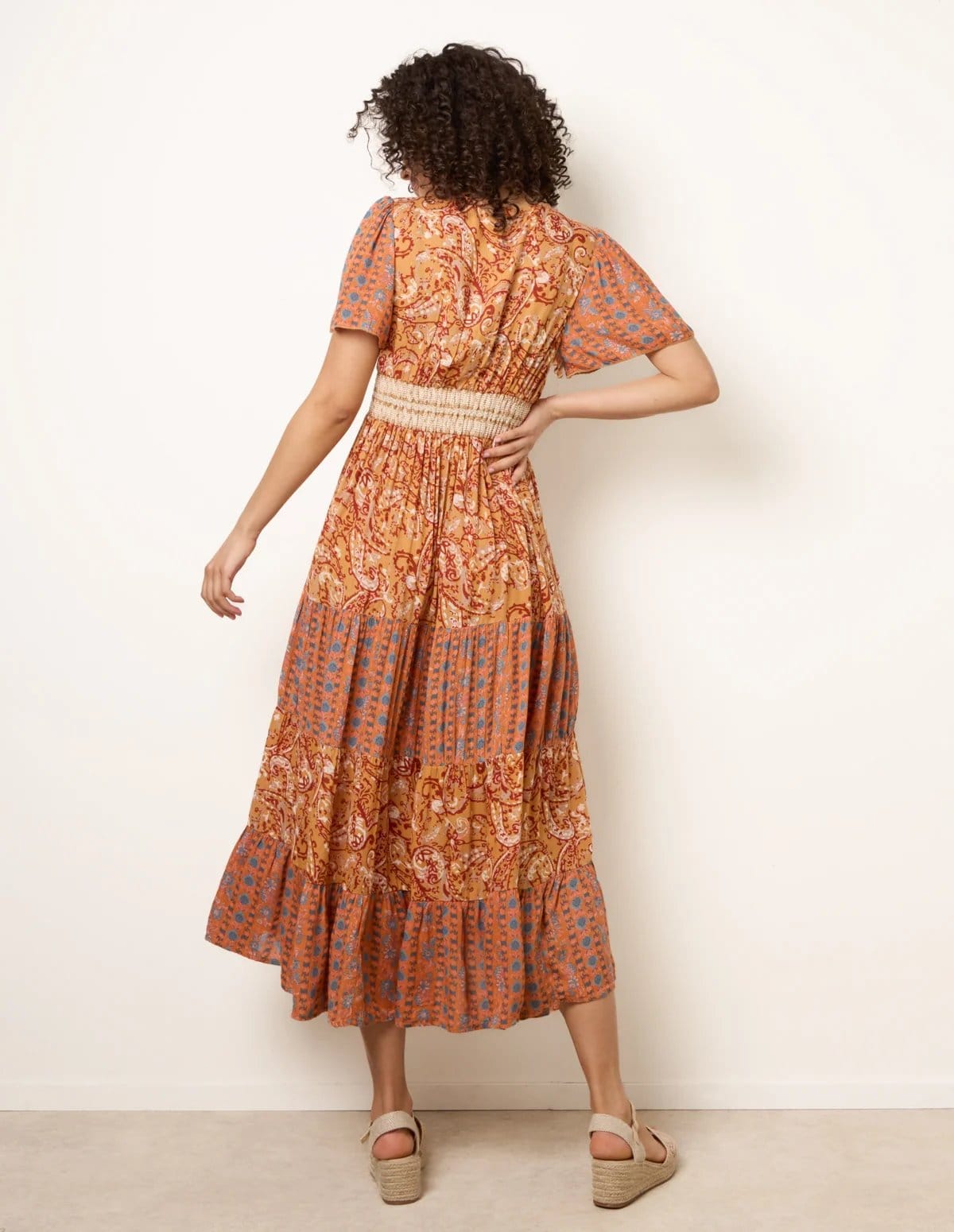 Blue Vanilla Mix Print Beaded Wrap Dress - 4
