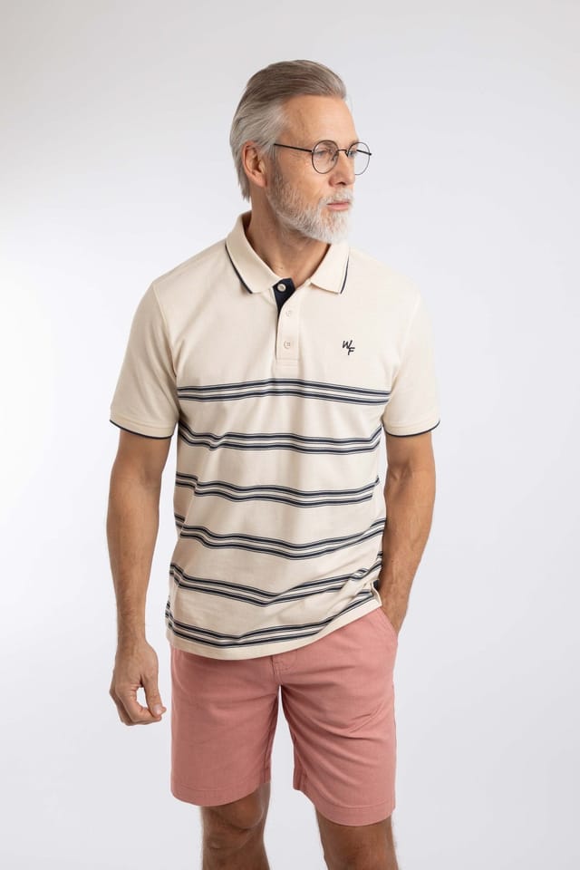 Weird Fish Weird Fish Men's Bradbury Pique Stripe Polo Shirt in Ecru - 3