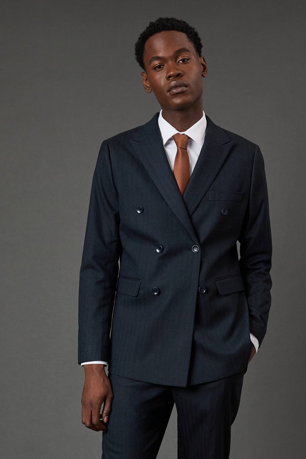 Burton Burton Men's Navy Herringbone Double Breasted Blazer - 1