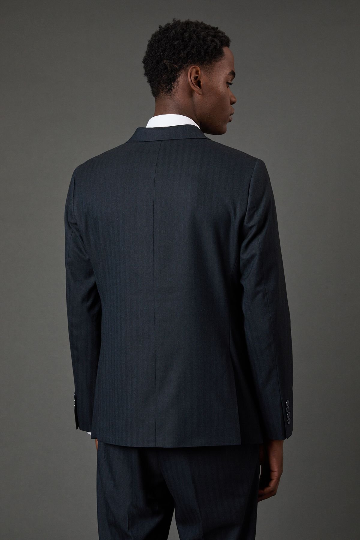 Burton Burton Men's Navy Herringbone Double Breasted Blazer - 3