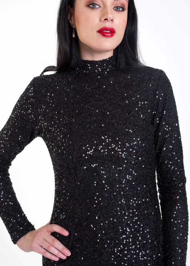 Gini London Gini London Women's Black Sequin High Neck Bodycon Dress - 3