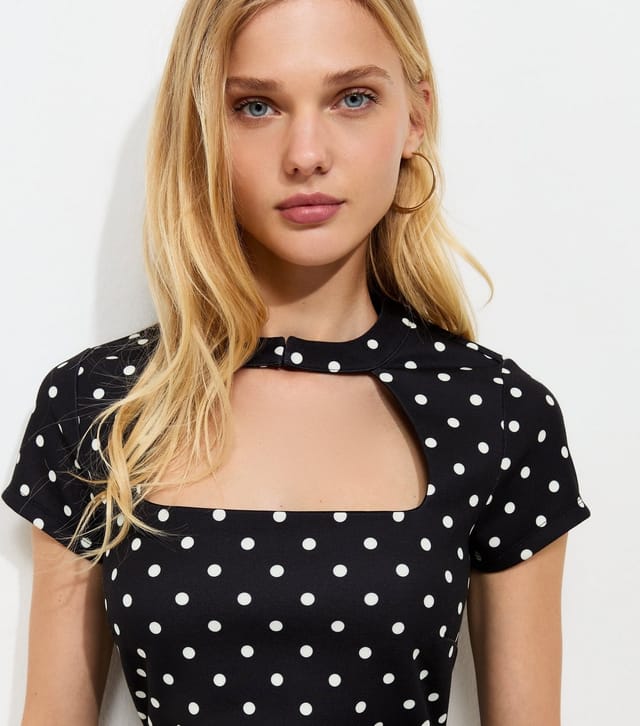 New Look Women's Black Polka Dot Cut Out Neck Mini Dress New Look - 3