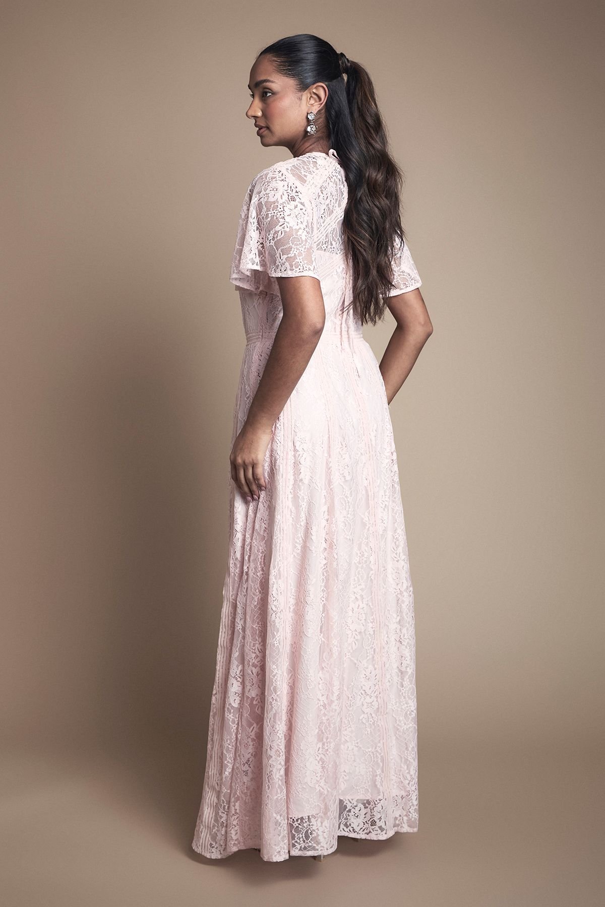 Oasis Oasis Women's Angel Sleeve Lace Bridesmaid Dress in Blush - 3