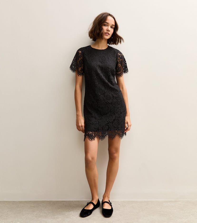 New Look Women's Black Lace T Shirt Mini Dress New Look - 1