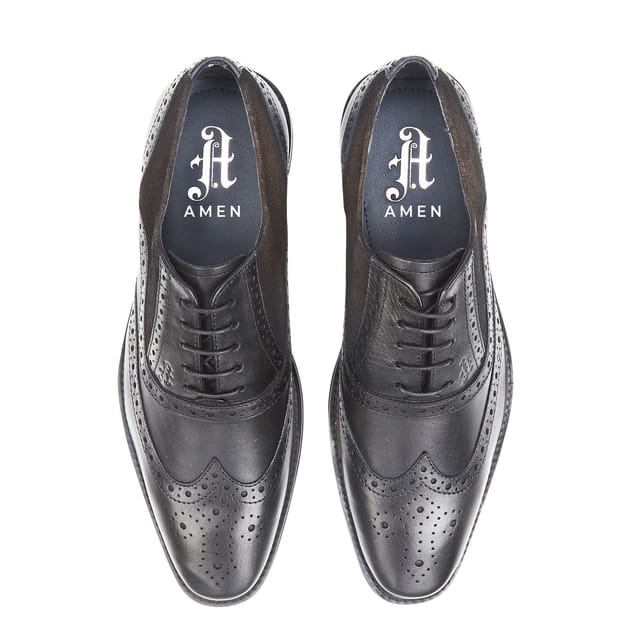 Amen Shoes Amen Shoes Men's Derry Leather Brogue Shoes in Black - 3