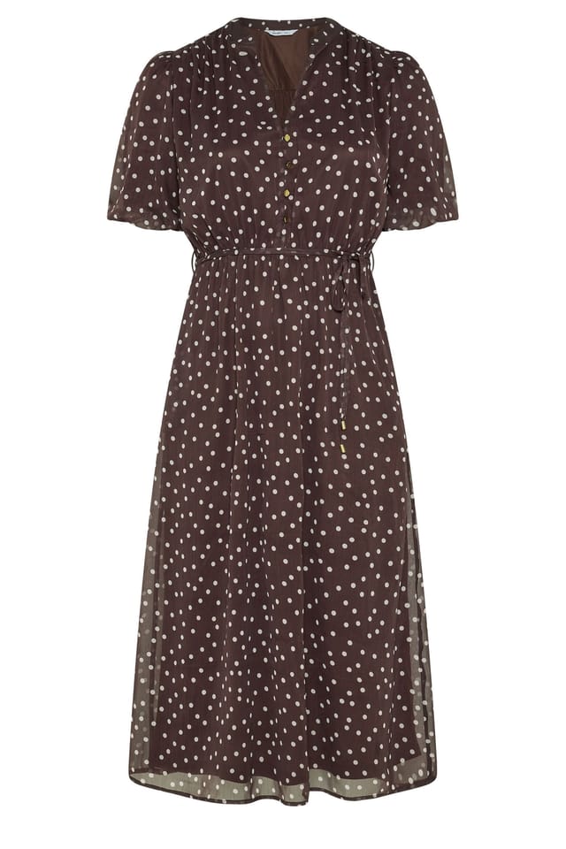 Yours Yours Women's Polka Dot Puff Sleeve Dress in Chocolate - 2