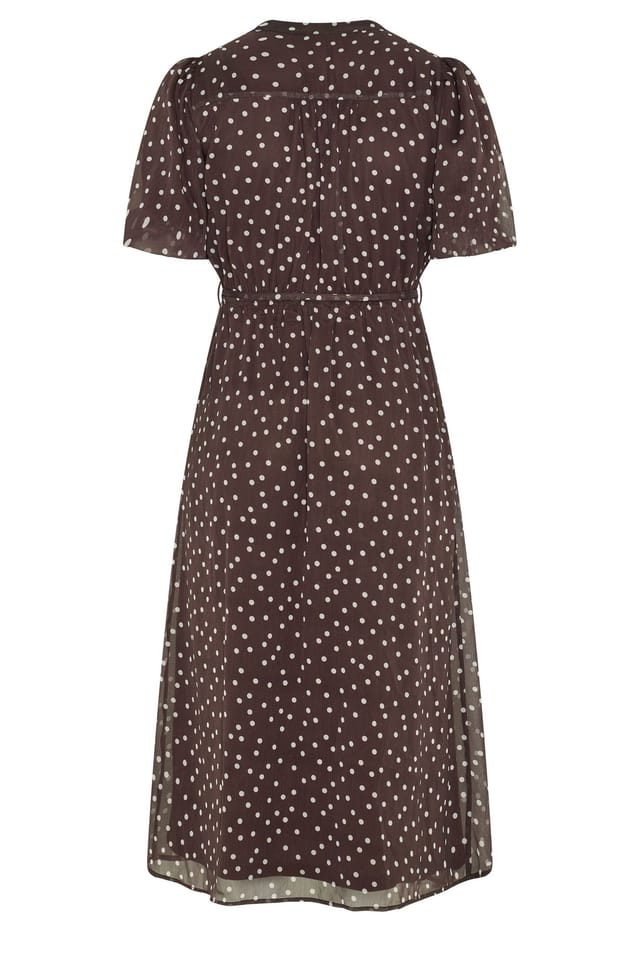 Yours Yours Women's Polka Dot Puff Sleeve Dress in Chocolate - 3