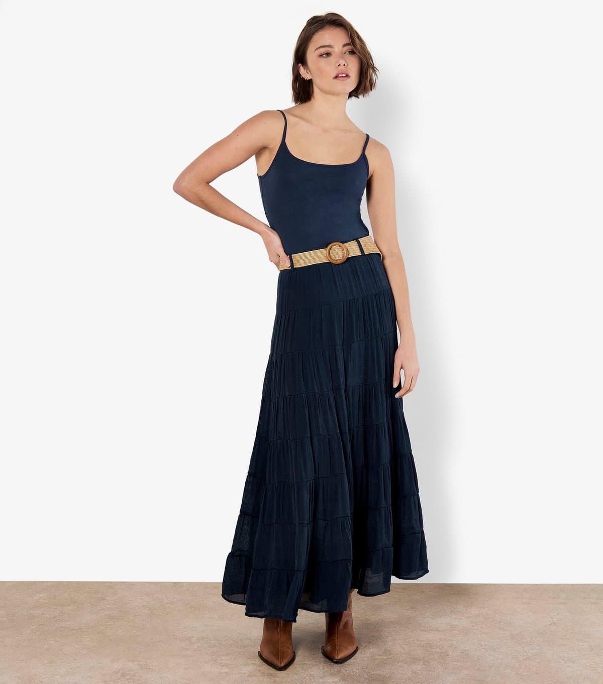 Apricot Women's Navy Tiered Shimmer Skirt Apricot New Look