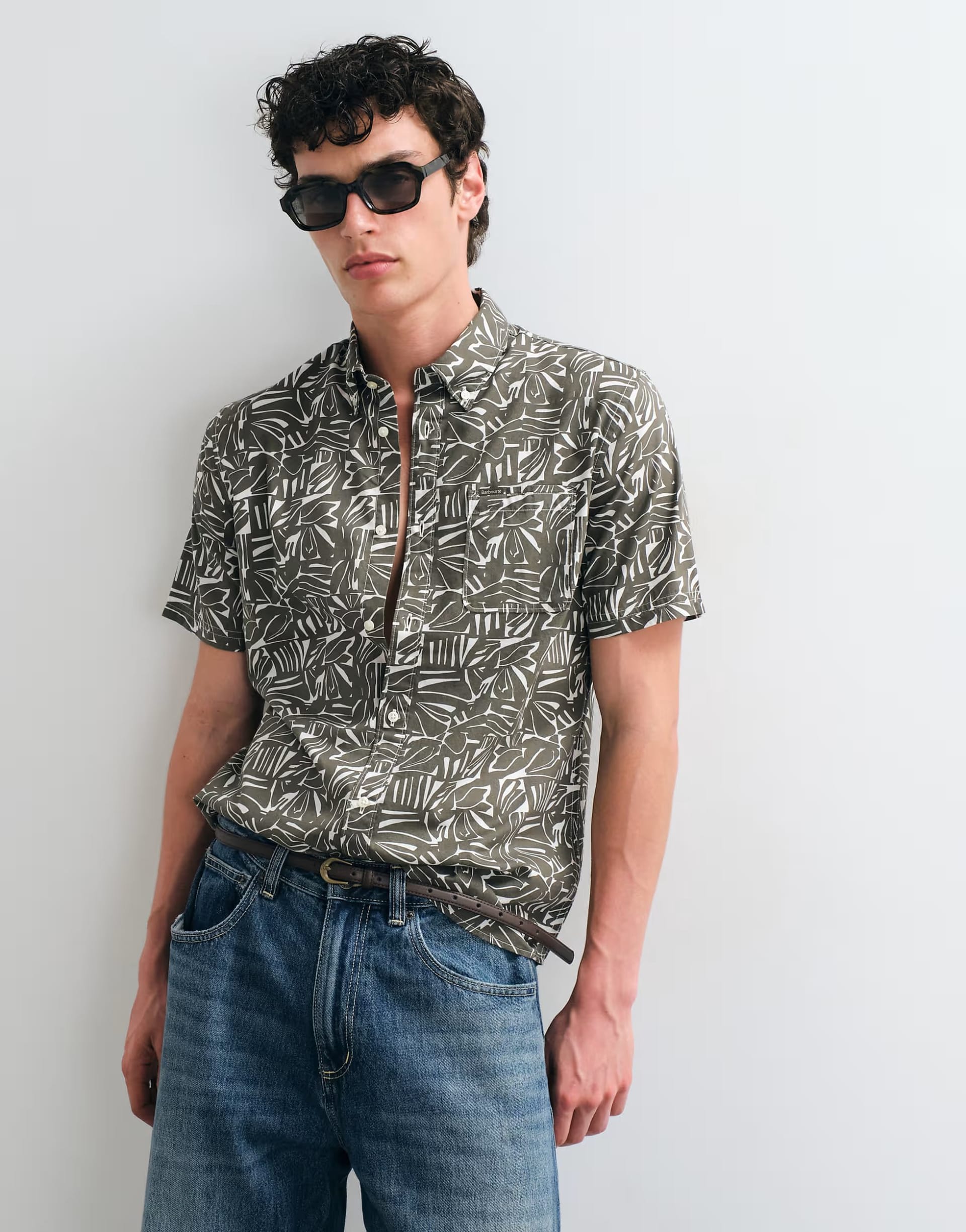 ASOS Green Abstract Print Short Sleeve Shirt