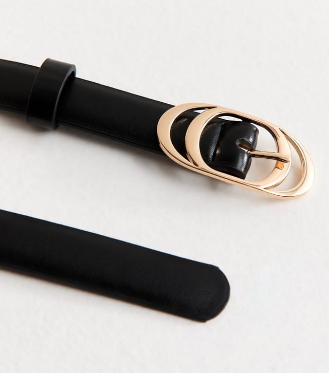 New Look Black Faux Leather Double Oval Skinny Belt New Look - 3