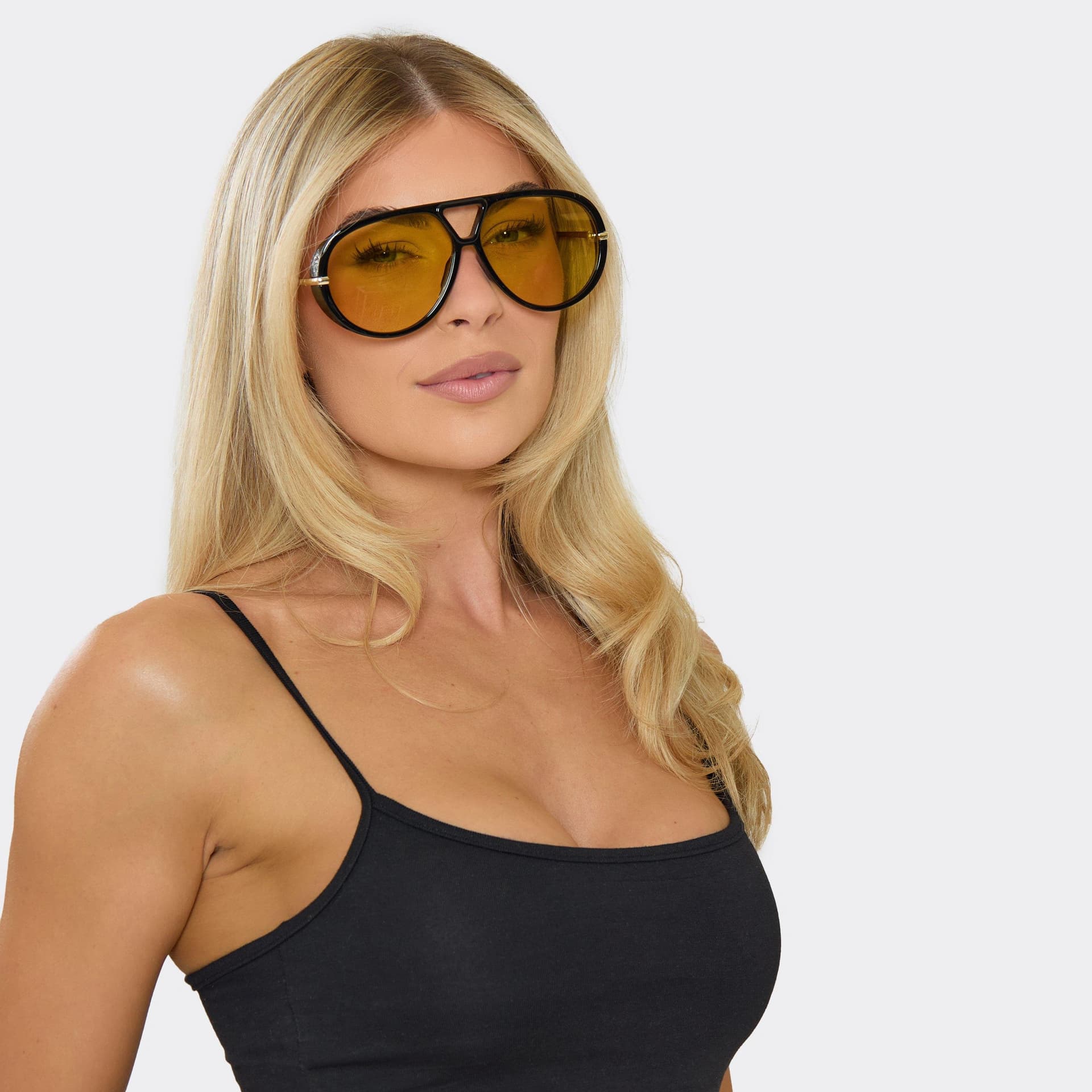 EGO EGO Black Gold Frame Yellow Tinted Lens Aviator Sunglasses