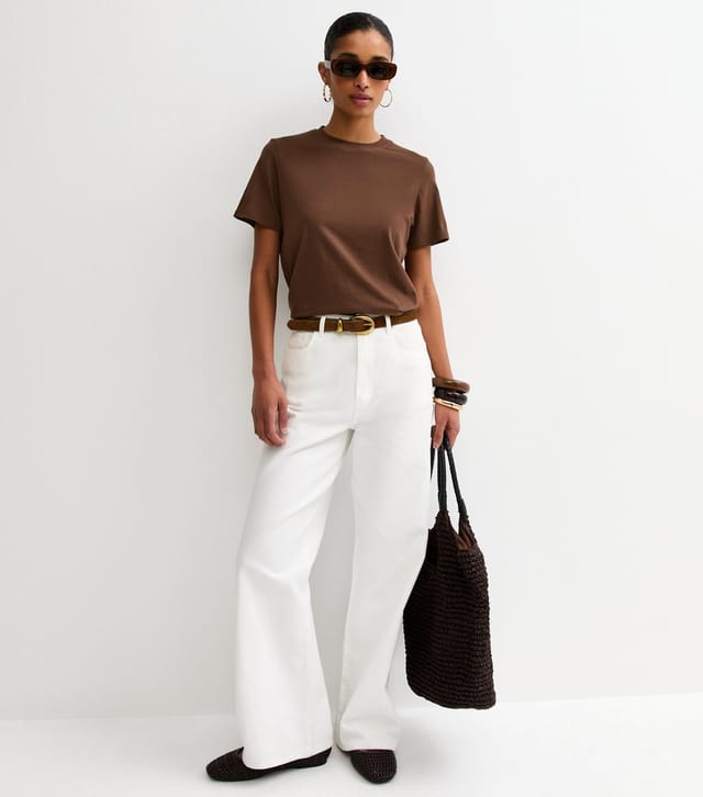 New Look Women's Dark Brown Cotton Crew Neck T-Shirt New Look - 2