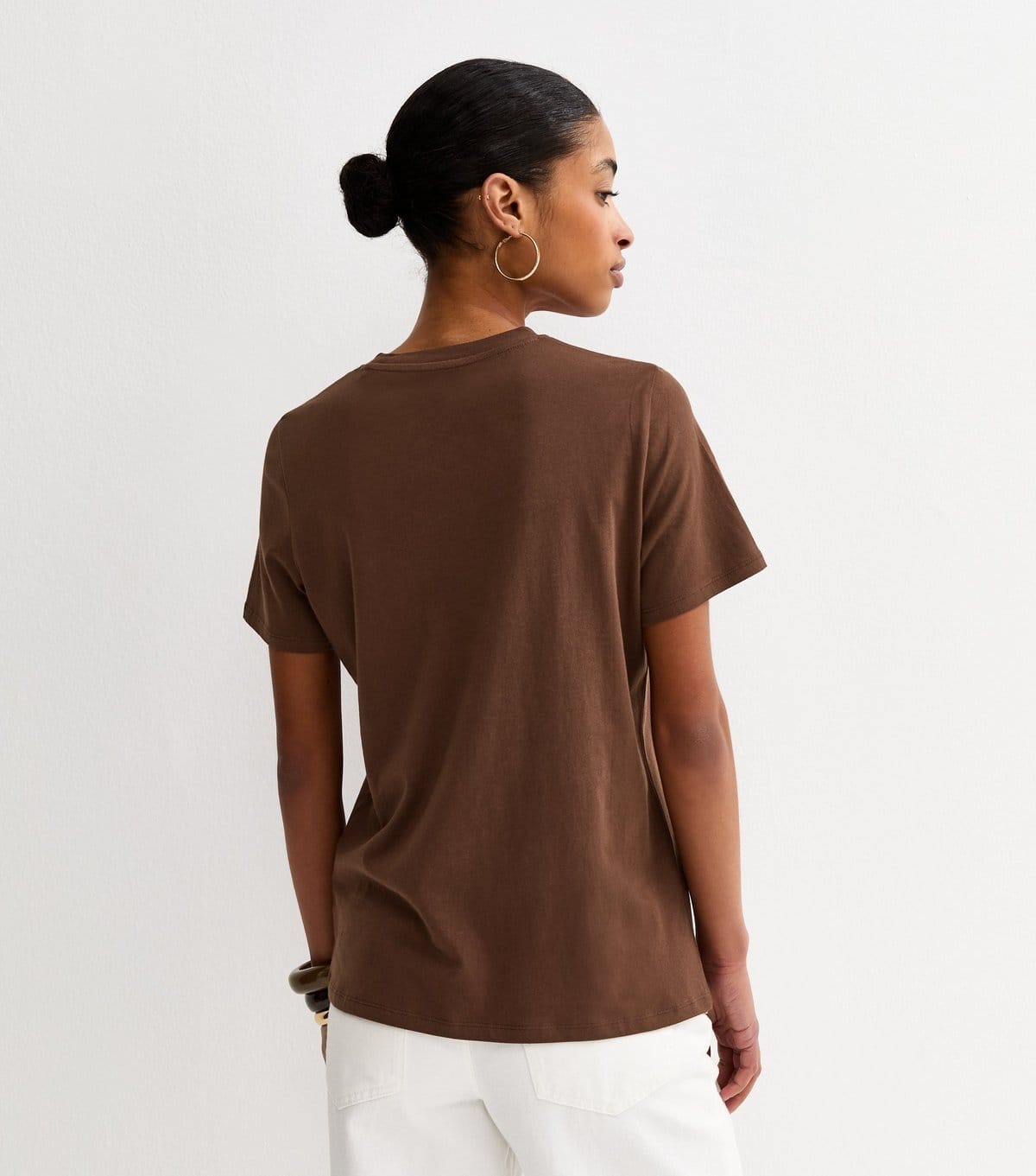 New Look Women's Dark Brown Cotton Crew Neck T-Shirt New Look - 4