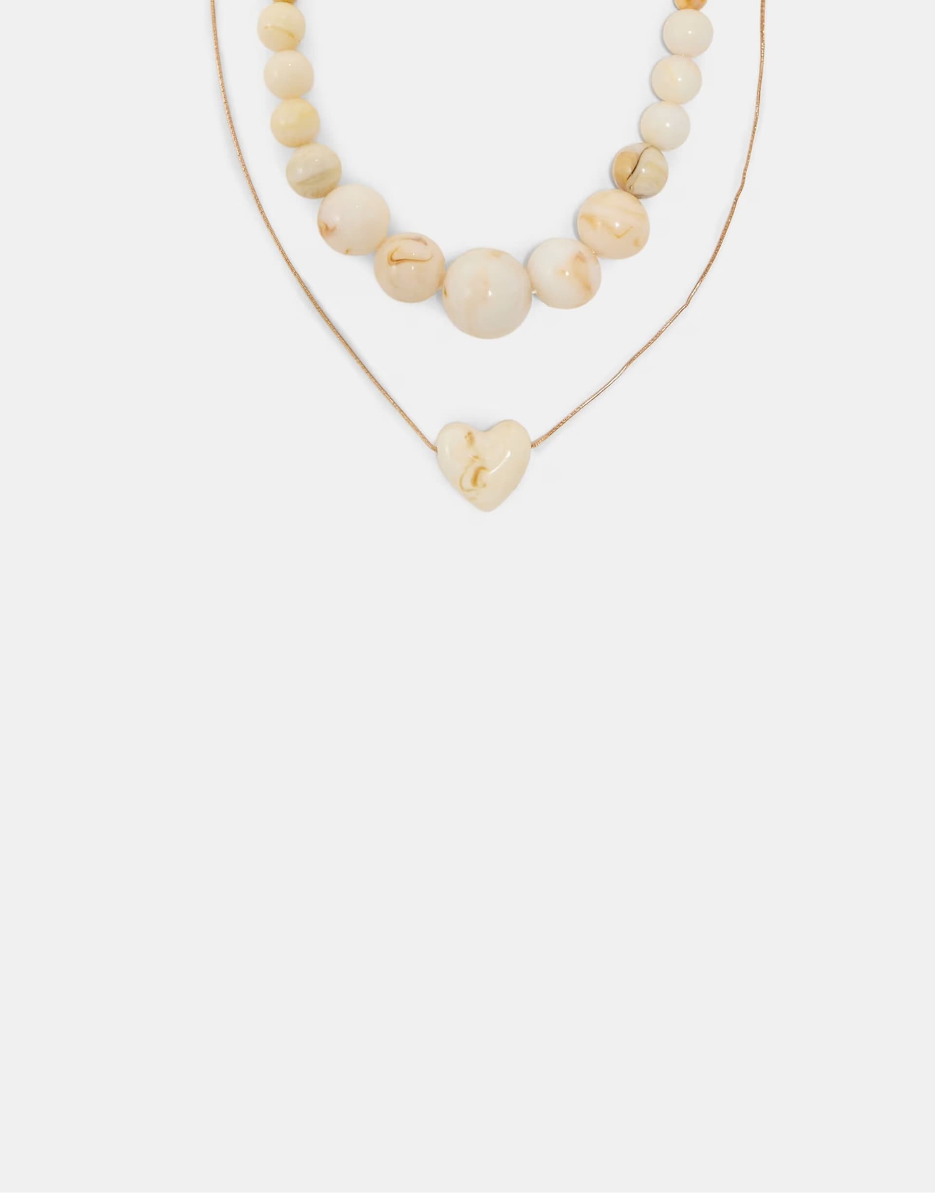 ASOS Stradivarius Set of 2 beaded and heart necklaces in ecru