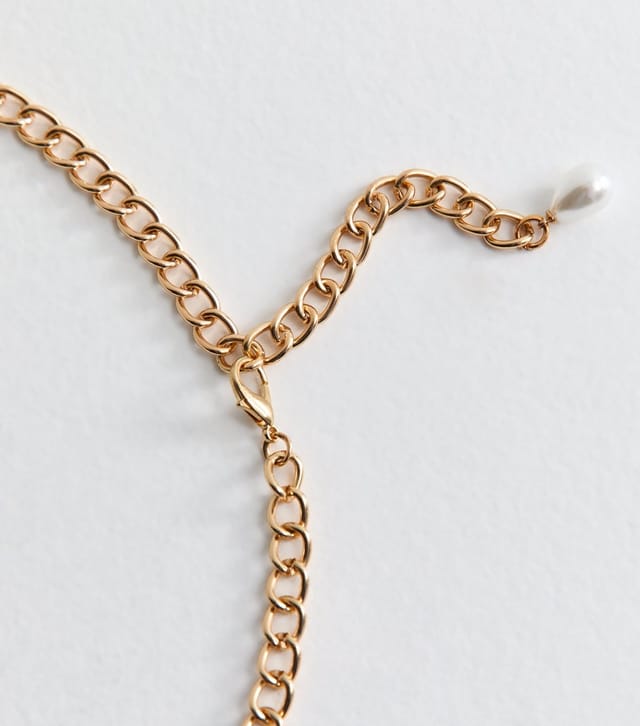 New Look Gold Faux Pearl Charm Chain Link Belt New Look - 3