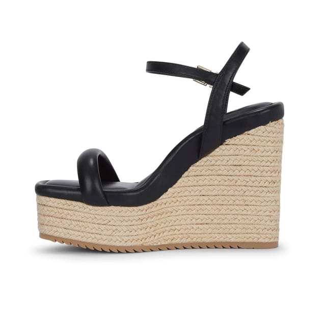 MALOW LONDON MALOW LONDON Women's Jenna Wedge Sandals Buckle Strap PU Open Toe Wedge Heel Shoes in Black - 2