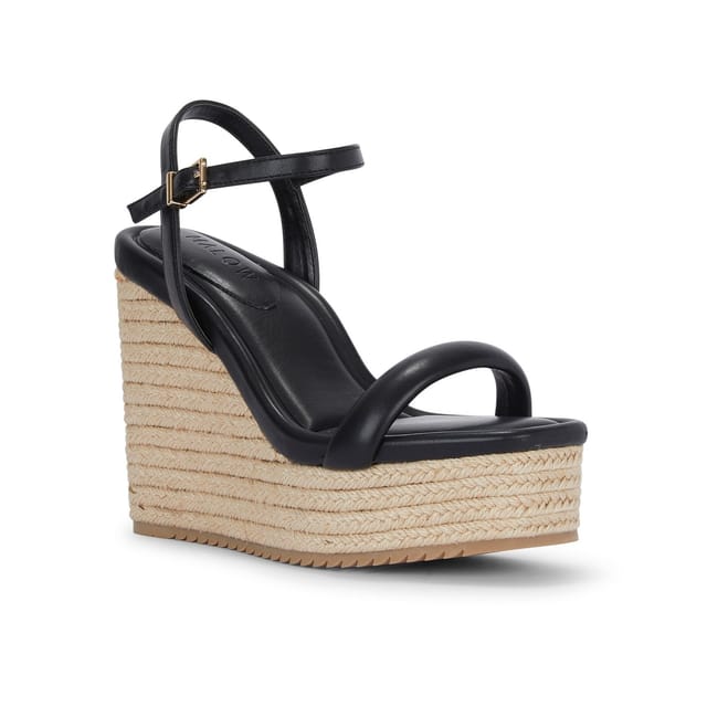 MALOW LONDON MALOW LONDON Women's Jenna Wedge Sandals Buckle Strap PU Open Toe Wedge Heel Shoes in Black - 3