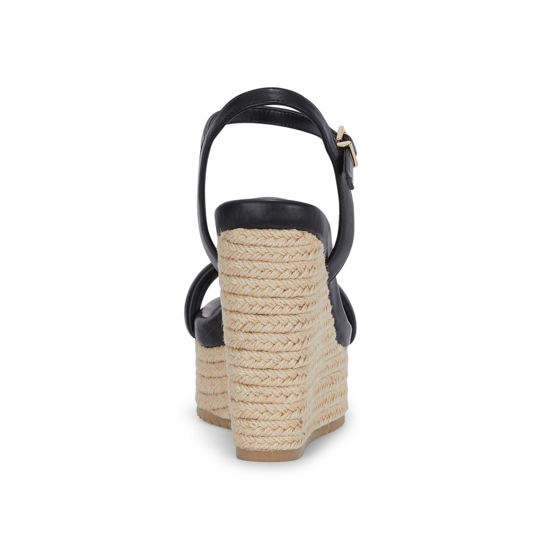 MALOW LONDON MALOW LONDON Women's Jenna Wedge Sandals Buckle Strap PU Open Toe Wedge Heel Shoes in Black - 4