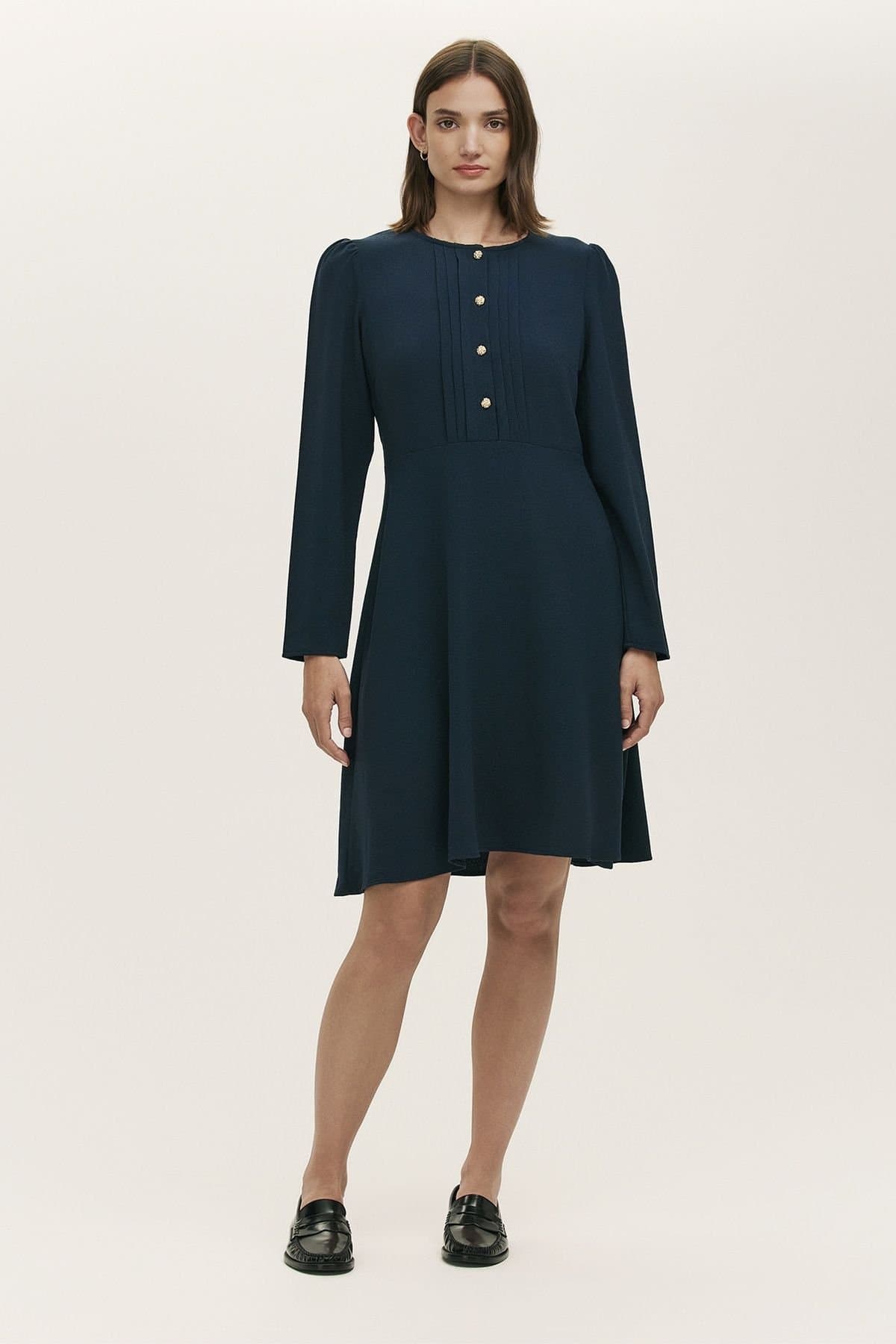 Finery London Finery London Women's Shauna Crepe Long Sleeve Short Dress in Dark Navy