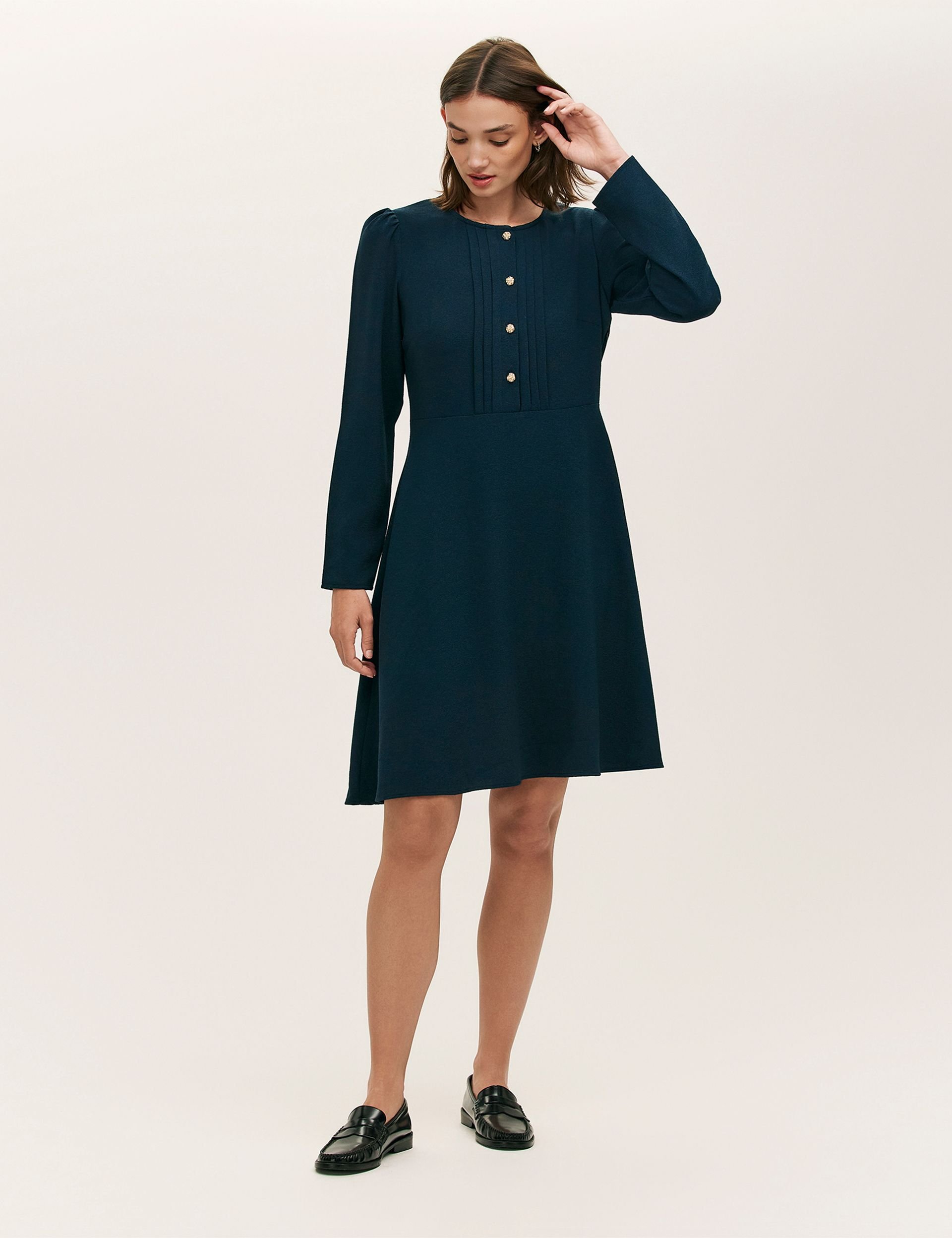Finery London Finery London Women's Shauna Crepe Long Sleeve Short Dress in Dark Navy - 2