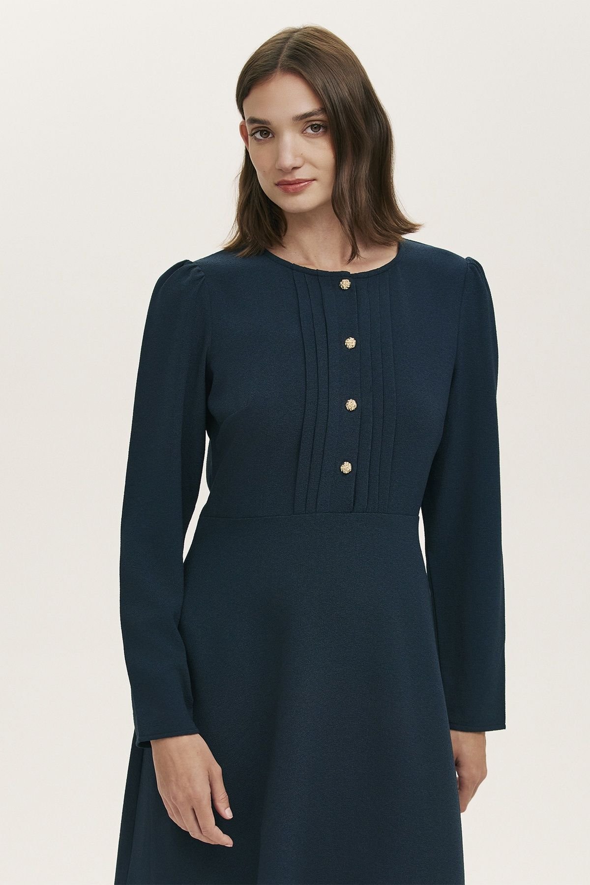 Finery London Finery London Women's Shauna Crepe Long Sleeve Short Dress in Dark Navy - 4