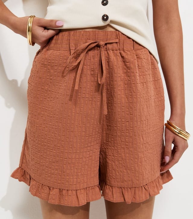 New Look Women's Burnt Orange Seersucker Ruffle Shorts New Look - 3