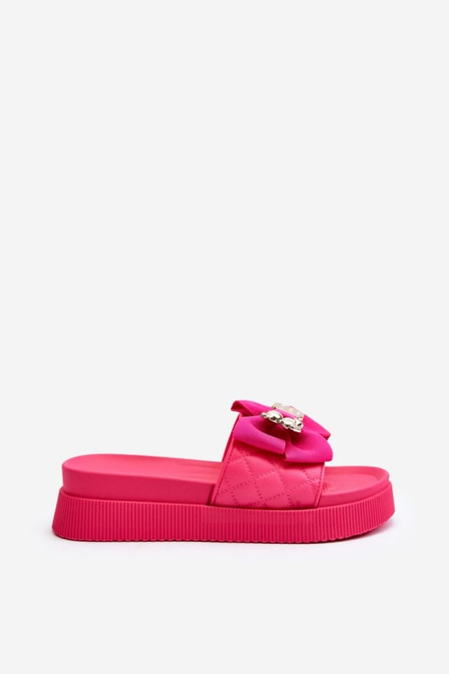 Love Lace Love Lace Women's Fabric Bow Platform Slippers with Bear Clasp Detail Imitation in Pink - 2