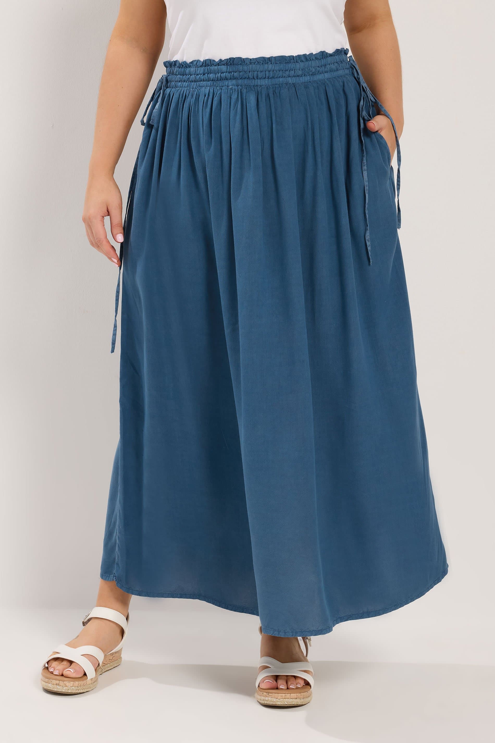Yours Plus Size Blue Chambray Midi Skirt