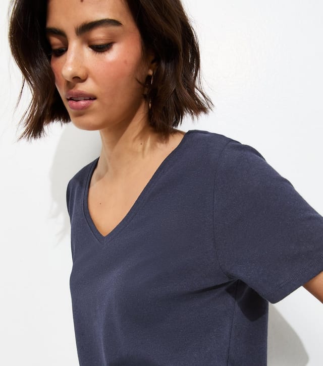 New Look Women's Premium Navy Linen Rich V Neck T-Shirt New Look - 2