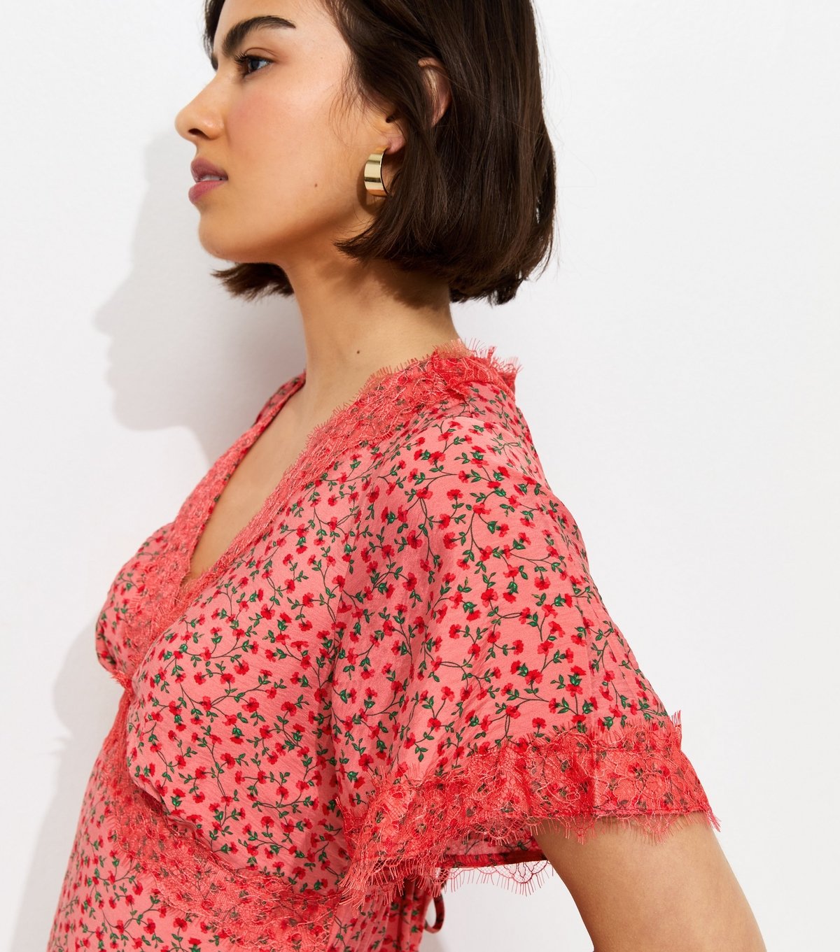 New Look Women's Red Floral Ditsy Lace Tea Midi Dress New Look - 2